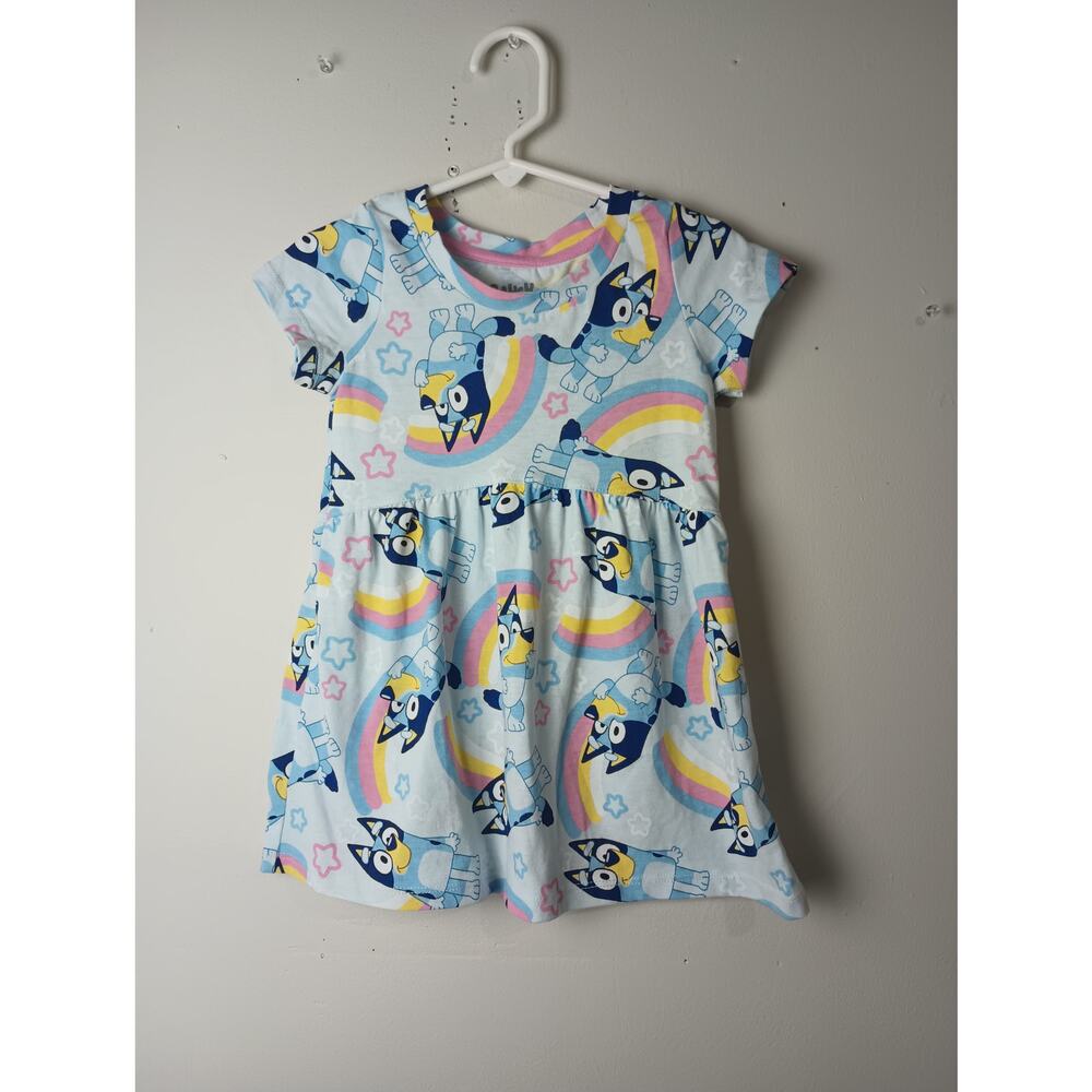 Toddler Girls Bluey Dress Blue Rainbow Skater Disney Size 2T
